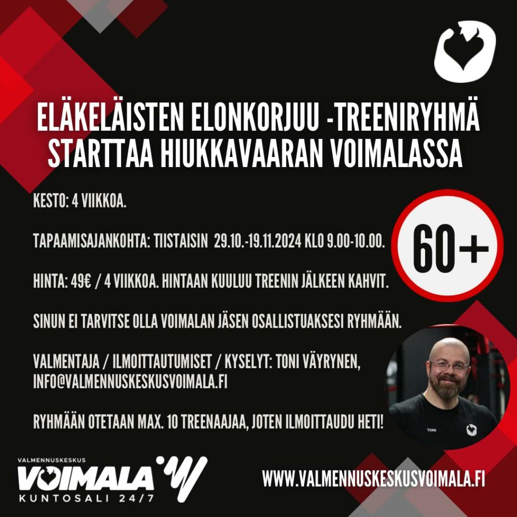 Eläleöäisten elonkorjuu -treeniryhmä starttaa Hiukkavaaran kuntosalilla